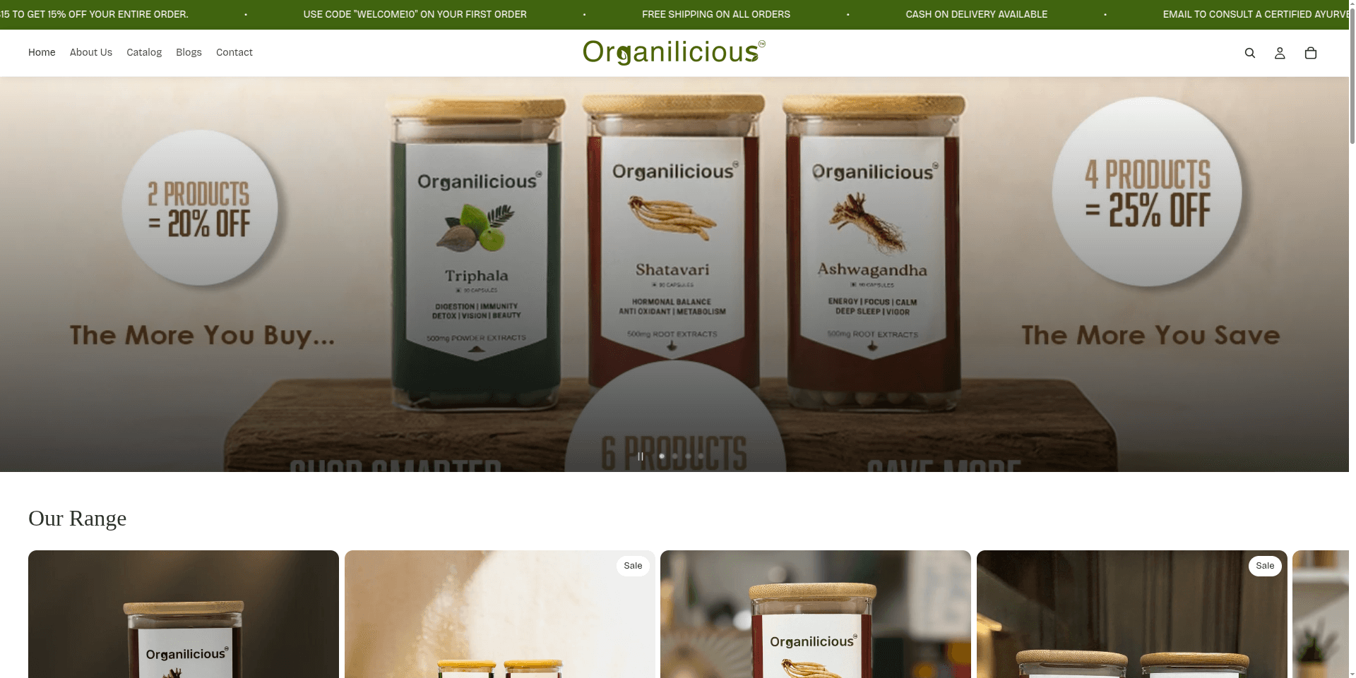 Organilicious — A warm, trust-first Shopify storefront for an Ayurvedic wellness brand, pairing rich product storytelling with one-tap checkout.